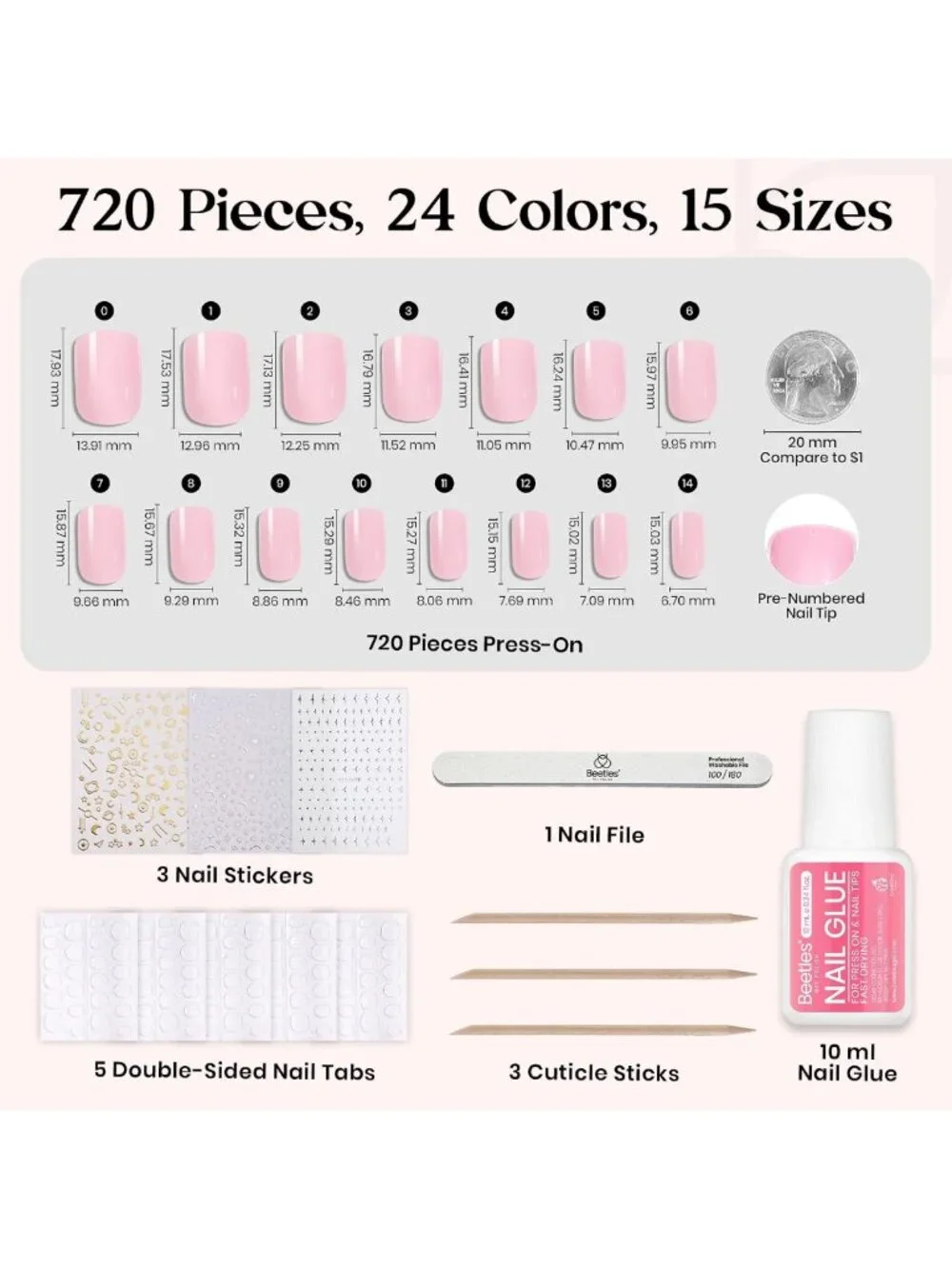 Vibrant Press On Nails Kit - 720 Pcs, 24 Colors, Short Square, Bubble Pop Design